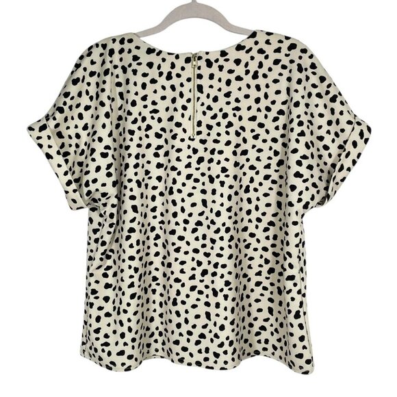 Anthro Melloday Cream & Black Leopard Print Short Cuff Sleeve Boxy Blouse Large - Picture 3 of 13